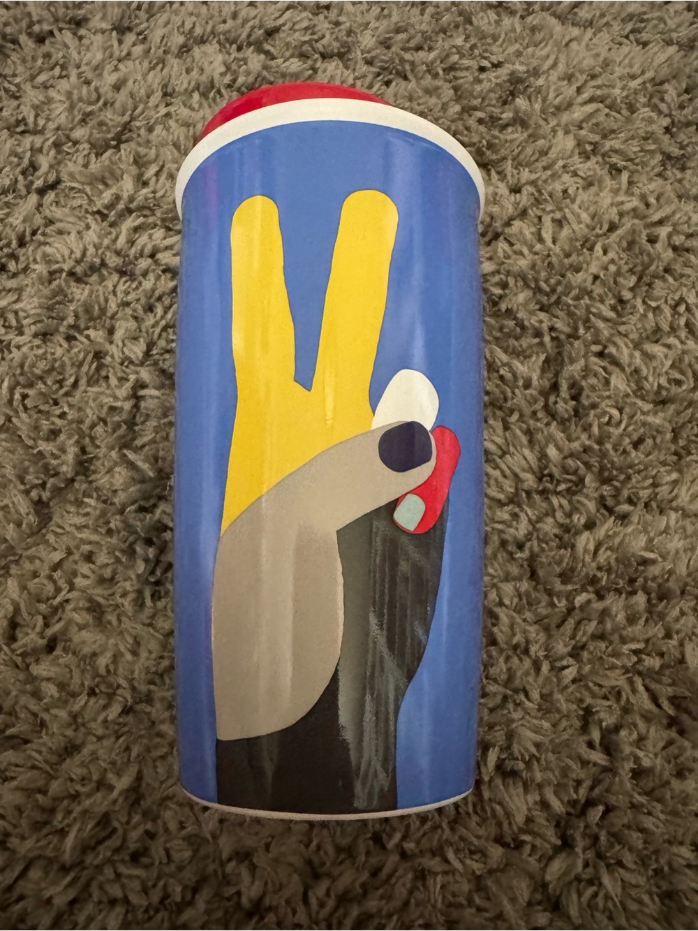 Starbucks Ceramic Double Wall Travel Mug 12 oz - Peace Sign Graphic